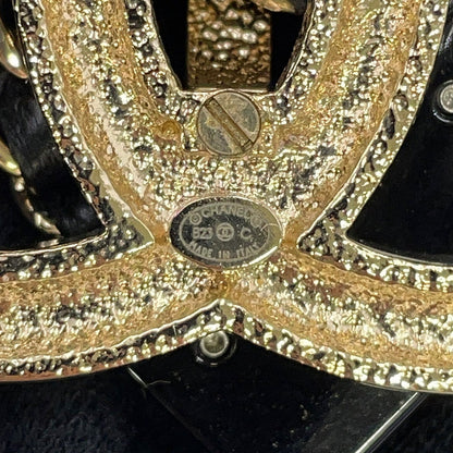 CHANEL CC Logo Bag Motif Brooch Gold/Black Gold Plated Leather Rhinestone