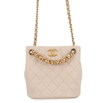 CHANEL Matelasse Chain Shoulder Bucket Bag BeigeAS3873 Lambskin Size Small