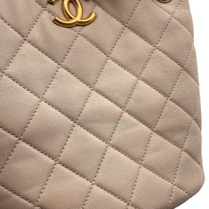 CHANEL Matelasse Chain Shoulder Bucket Bag BeigeAS3873 Lambskin Size Small