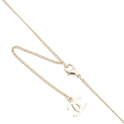 CHANEL CC Logo Bambi Motif Long Necklace Gold Plated Rhinestone Faux Pearl