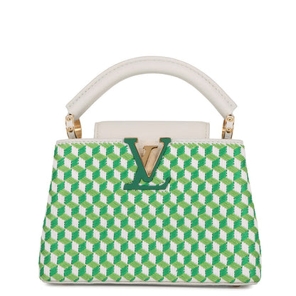LOUIS VUITTON Capucines Green/WhiteM59879 Taurillon Leather Textile Size MINI