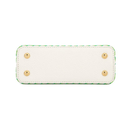 LOUIS VUITTON Capucines Green/WhiteM59879 Taurillon Leather Textile Size MINI