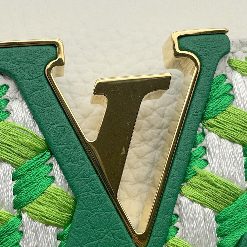 LOUIS VUITTON Capucines Green/WhiteM59879 Taurillon Leather Textile Size MINI