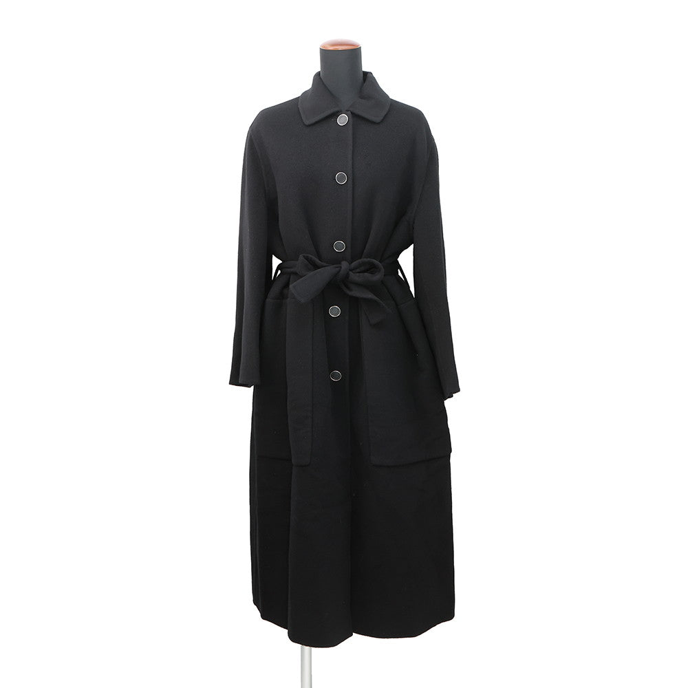 HERMES Double-faced wrap coat Size 34 Black Cashmere100%