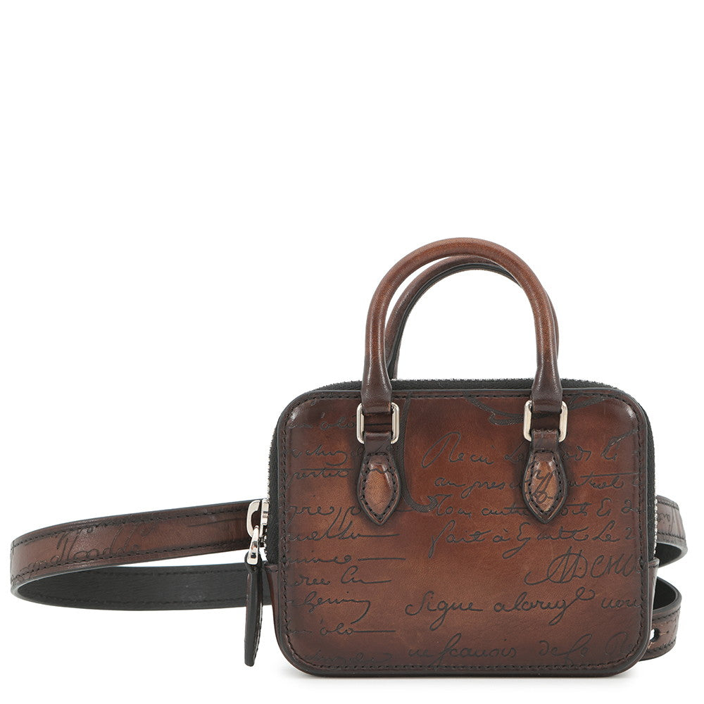 Berluti Anne Jules Nano Scritto Swipe Leather Pouch Brown Leather