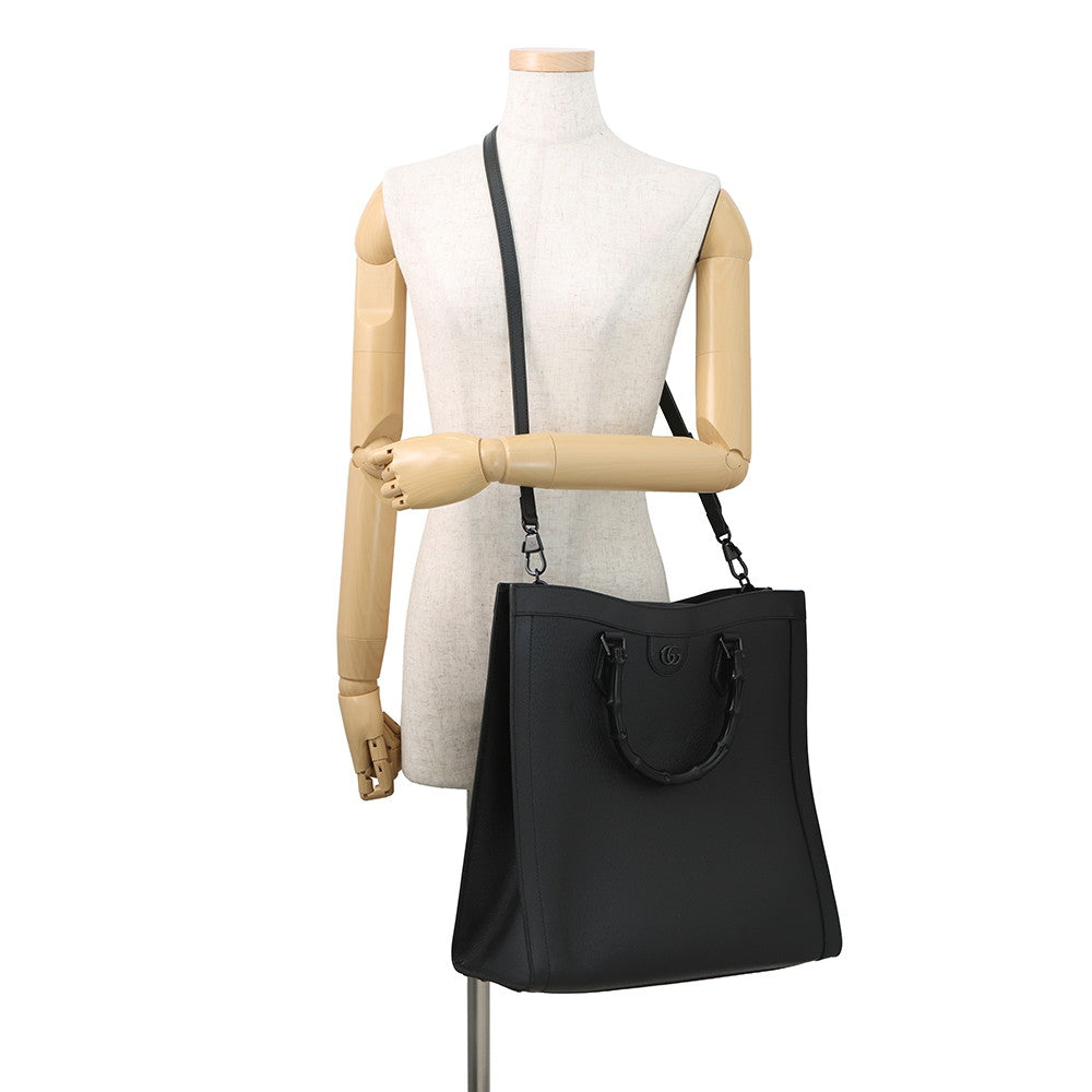 GUCCI Diana Bamboo 3WAY Bag Black703218 Leather Size Large