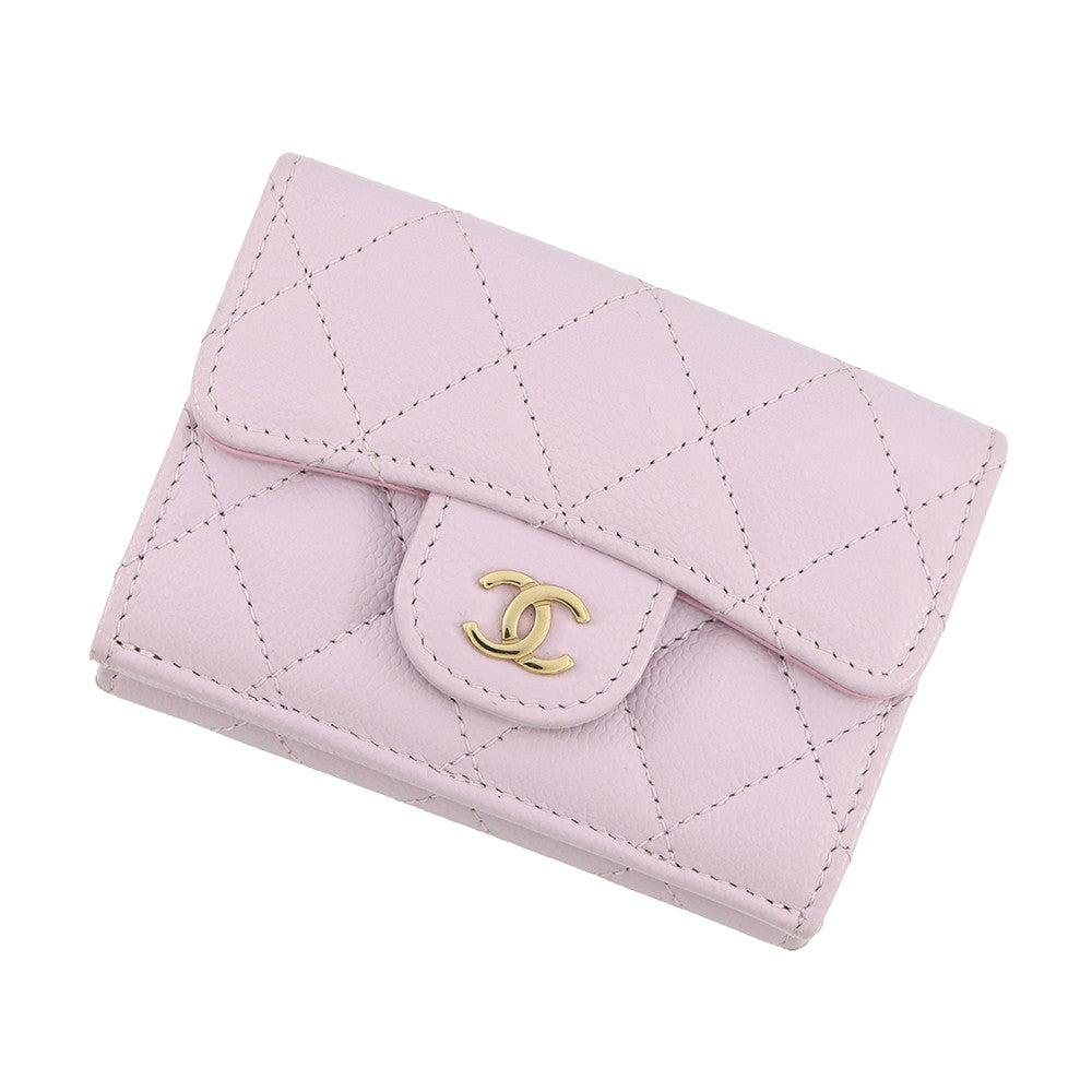 CHANEL Matelasse Compact Wallet Light PurpleAP0230 Caviar Leather