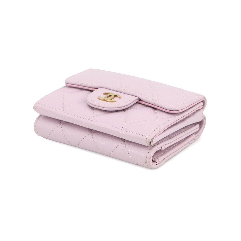 CHANEL Matelasse Compact Wallet Light PurpleAP0230 Caviar Leather