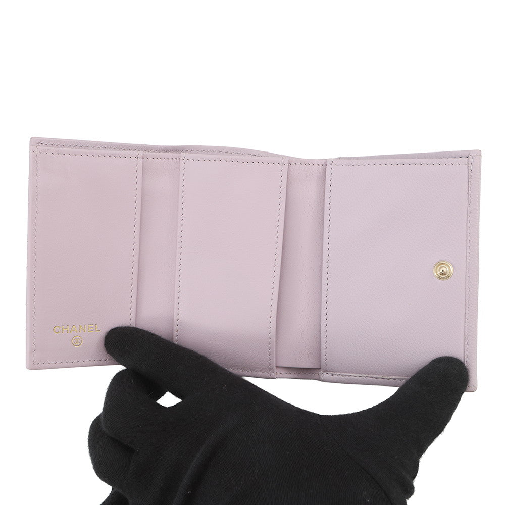 CHANEL Matelasse Compact Wallet Light PurpleAP0230 Caviar Leather