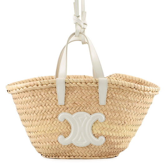 CELINE Teen Classic Panier Triomphe Basket Bag Beige/White113832CGG.01BC Raffia Leather
