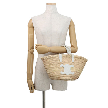 CELINE Teen Classic Panier Triomphe Basket Bag Beige/White113832CGG.01BC Raffia Leather