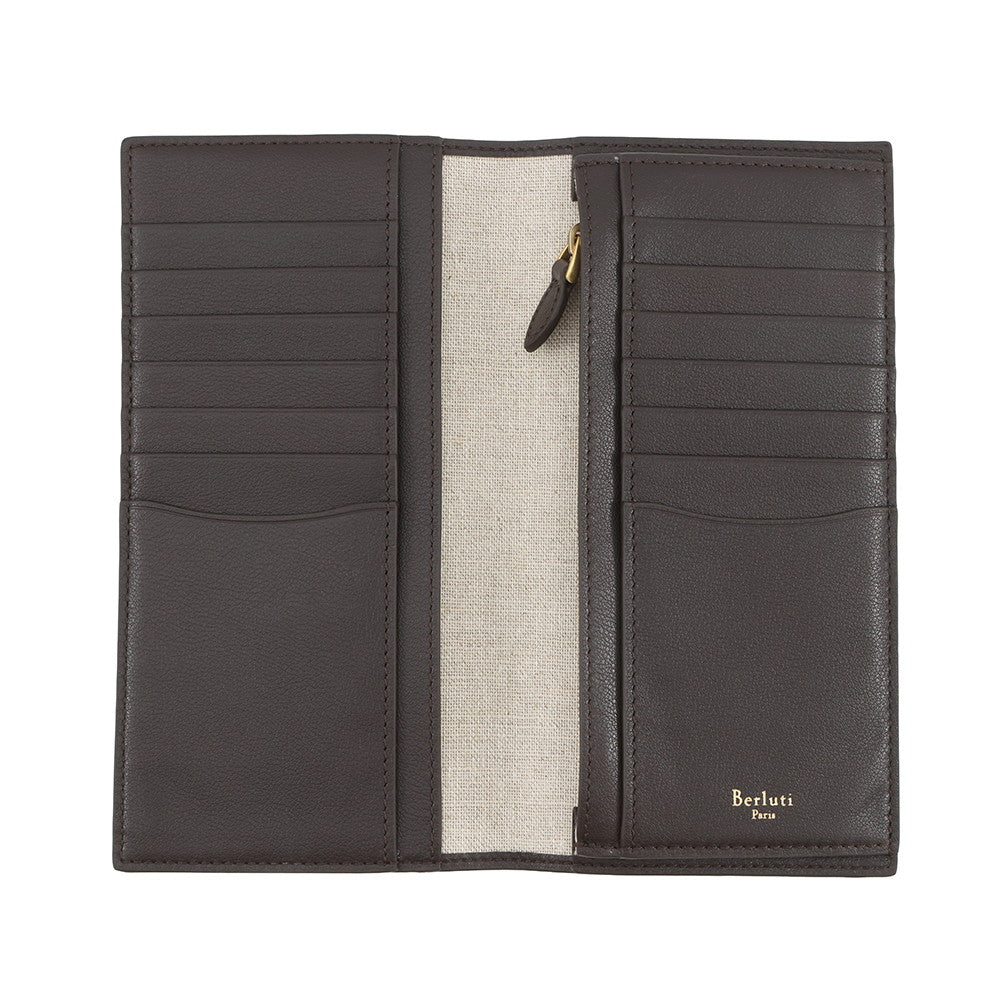 Berluti Batty Toile Marbouf Long Wallet Dark Brown Leather