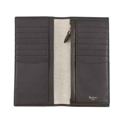 Berluti Batty Toile Marbouf Long Wallet Dark Brown Leather