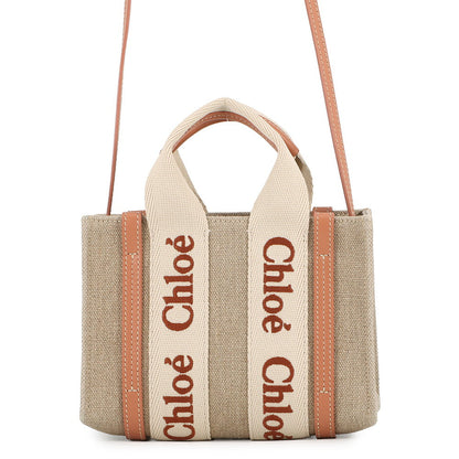 Chloe Woody Mini 2WAY Bag Woden OrangeCHC24UP237L17847 Canvas Shiny Calf Leather
