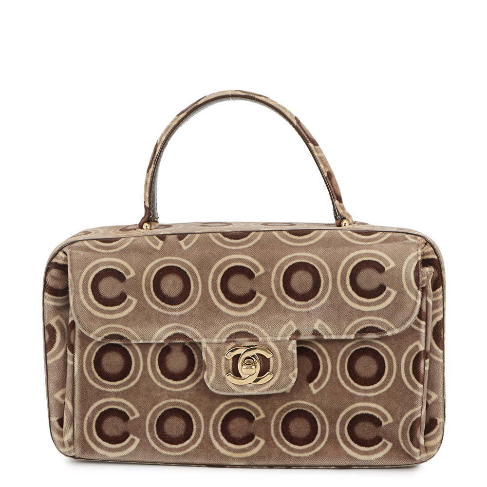 CHANEL COCO Flap Handbag Beige/Brown Velour