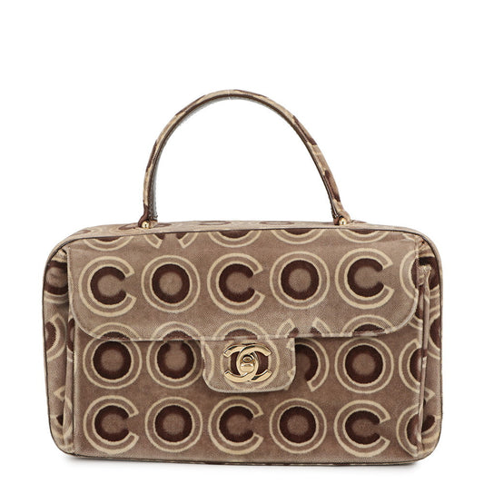 CHANEL COCO Flap Handbag Beige/Brown Velour
