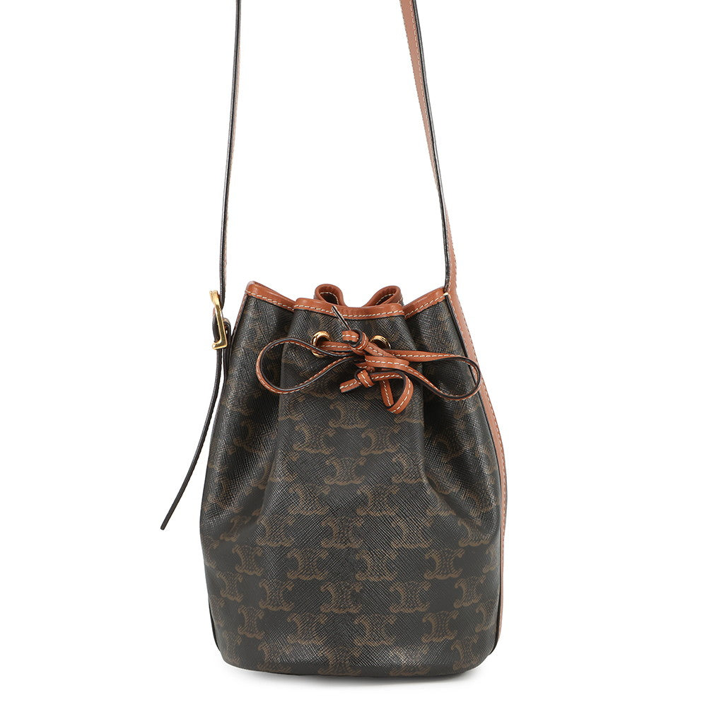 CELINE Triomphe Small Drawstring Shoulder Bag Tan191142BZJ PVC Leather