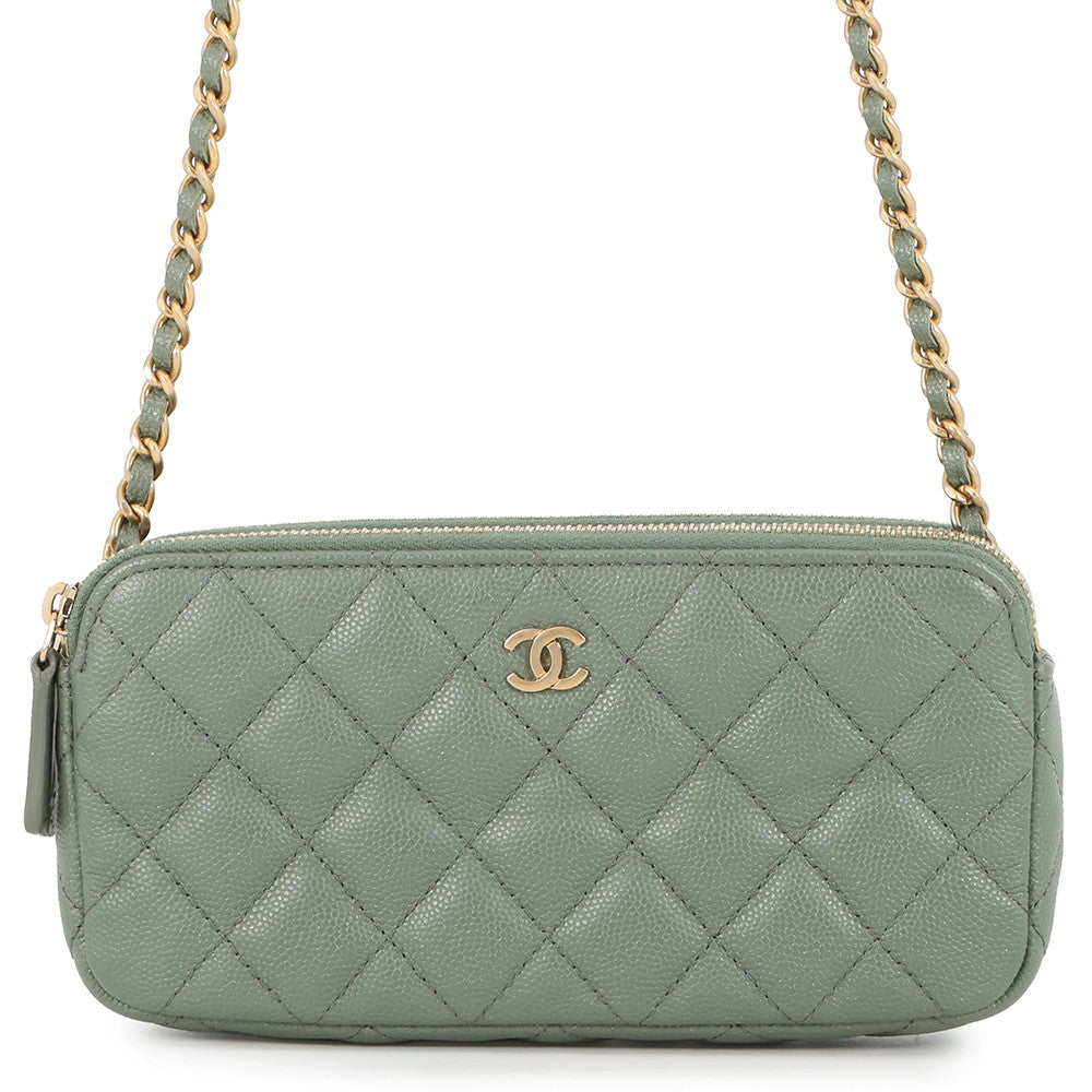 CHANEL Matelasse Chain wallet GreenA82527 Caviar Leather