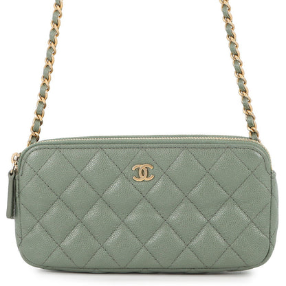 CHANEL Matelasse Chain wallet GreenA82527 Caviar Leather