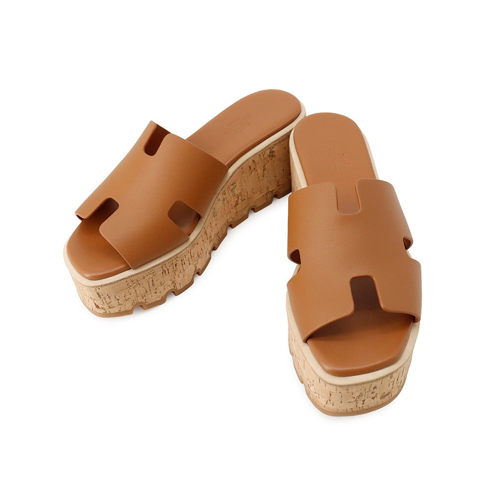 HERMES Eze 30 Sandals GoldH221026Z Calf Leather Size 37