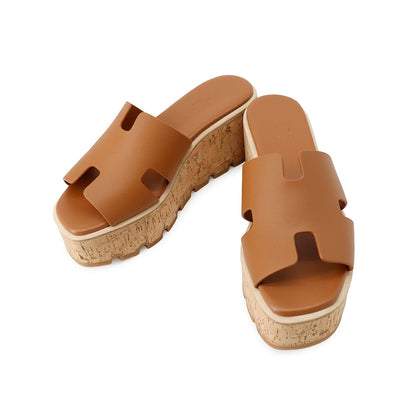 HERMES Eze 30 Sandals GoldH221026Z Calf Leather Size 37