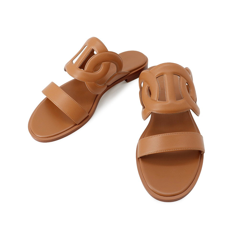 HERMES Lagoon Sandals GoldH252138Z Calf Leather Size 37