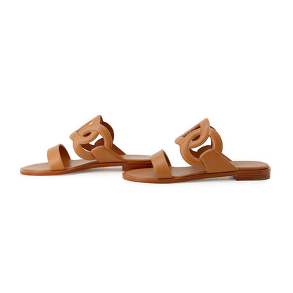 HERMES Lagoon Sandals GoldH252138Z Calf Leather Size 37