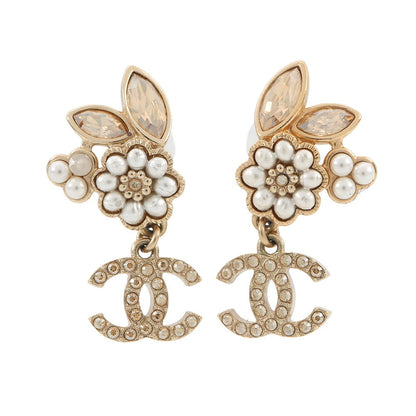 CHANEL CC Logo Bijoux Earrings Metal Bijoux Rhinestone Faux Pearl