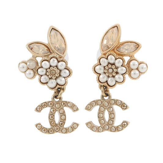 CHANEL CC Logo Bijoux Earrings Metal Bijoux Rhinestone Faux Pearl