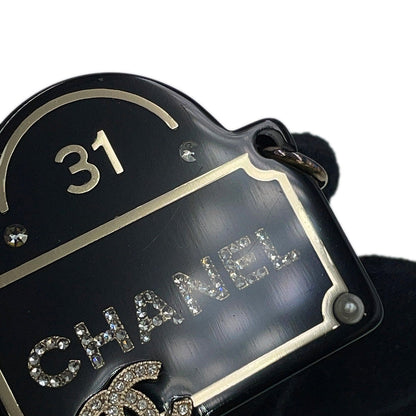 CHANEL Brooch Black/Gold Plastic Gold Plated Rhinestone Faux Pearl