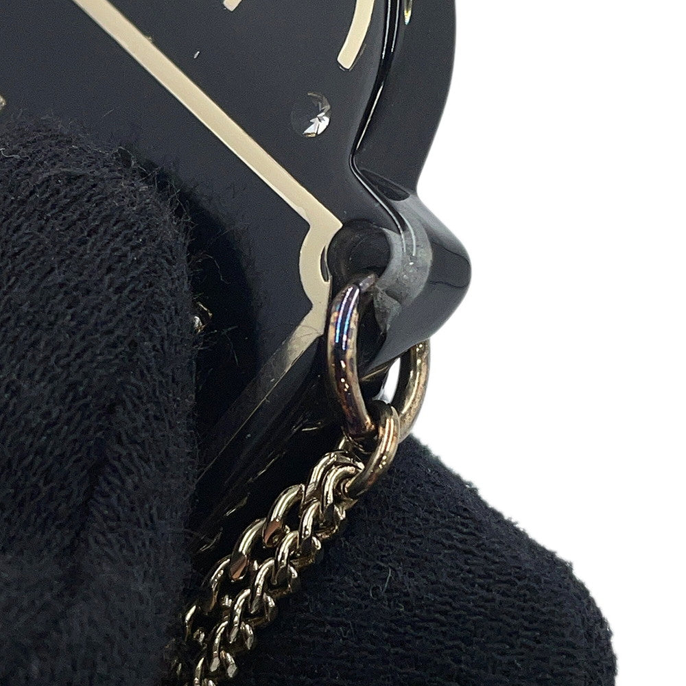 CHANEL Brooch Black/Gold Plastic Gold Plated Rhinestone Faux Pearl