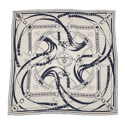 HERMES Giant Square, LA PROMENADE DU MATIN (Morning Walk) Size 140 Natural/Marine/Black Cashmere70% Silk30%