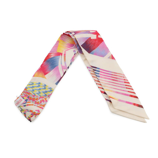 HERMES Twilly Ex-Libris Kyoto Marble EX-LIBRIS MARBLE Rose/Blanc/Blue Silk100%