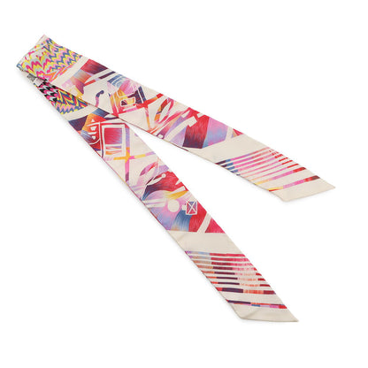 HERMES Twilly Ex-Libris Kyoto Marble EX-LIBRIS MARBLE Rose/Blanc/Blue Silk100%