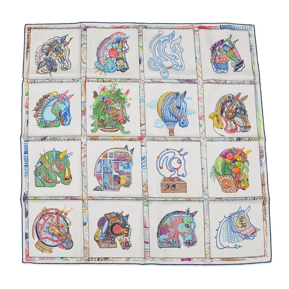 HERMES Carre Chevaloscope Chevaloscope Size 90 Nacle/Vert/Multicolor Silk100%