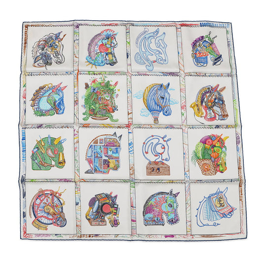 HERMES Carre Chevaloscope Chevaloscope Size 90 Nacle/Vert/Multicolor Silk100%