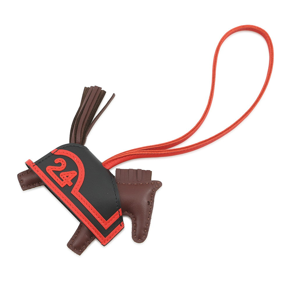 HERMES Rodeo Loveo 24 Terre/Capucines/Black Lambskin Swift Leather Size PM