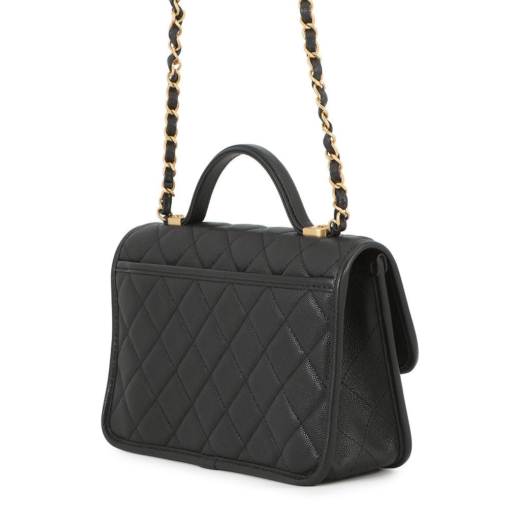 CHANEL Matelasse Top Handle Chain Shoulder Bag BlackAS3653 Caviar Leather Size Small