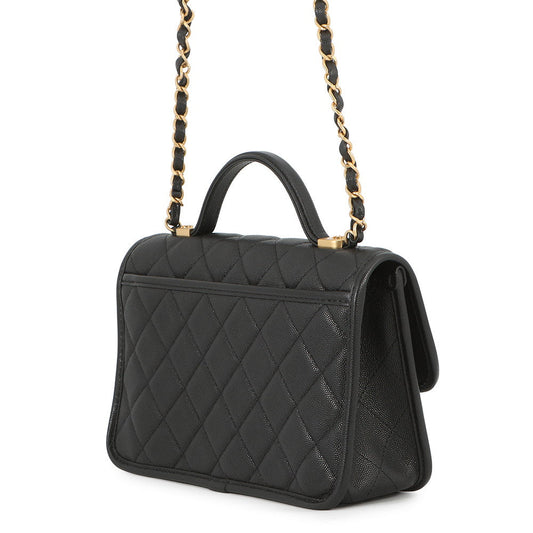CHANEL Matelasse Top Handle Chain Shoulder Bag BlackAS3653 Caviar Leather Size Small