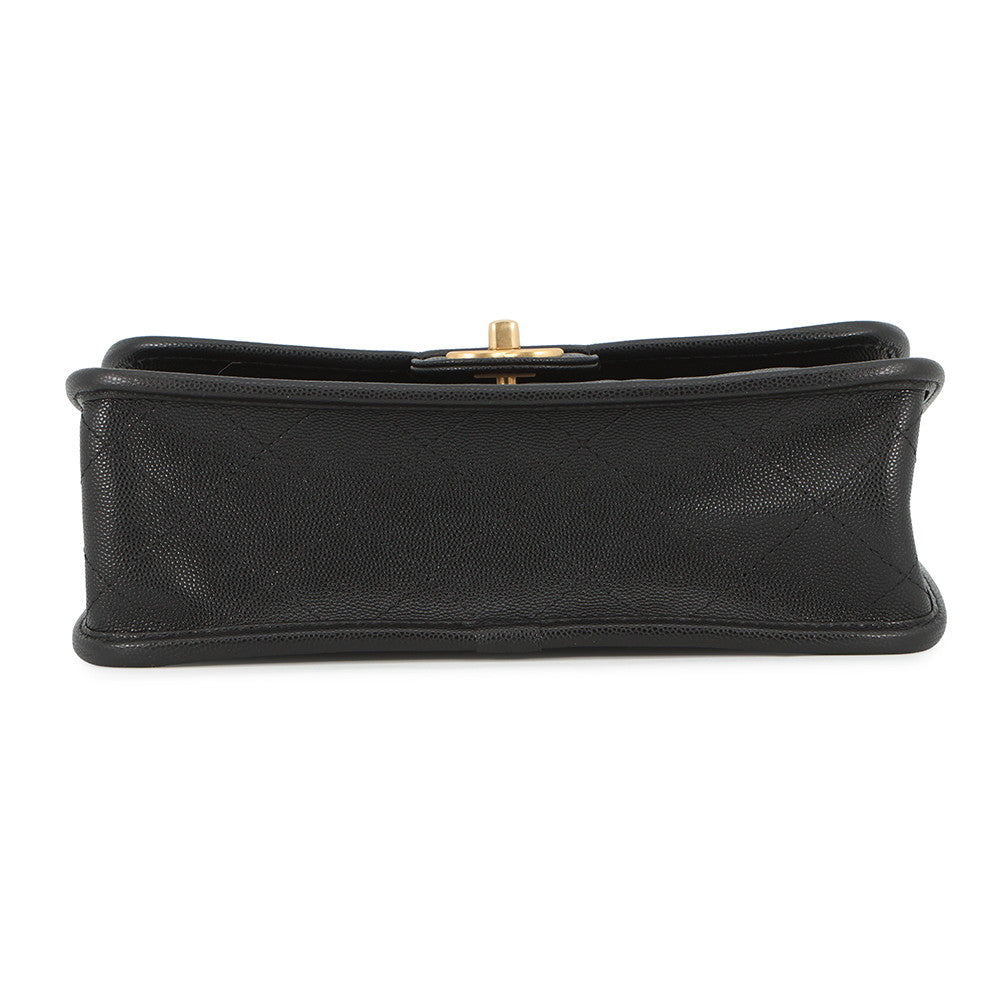 CHANEL Matelasse Top Handle Chain Shoulder Bag BlackAS3653 Caviar Leather Size Small
