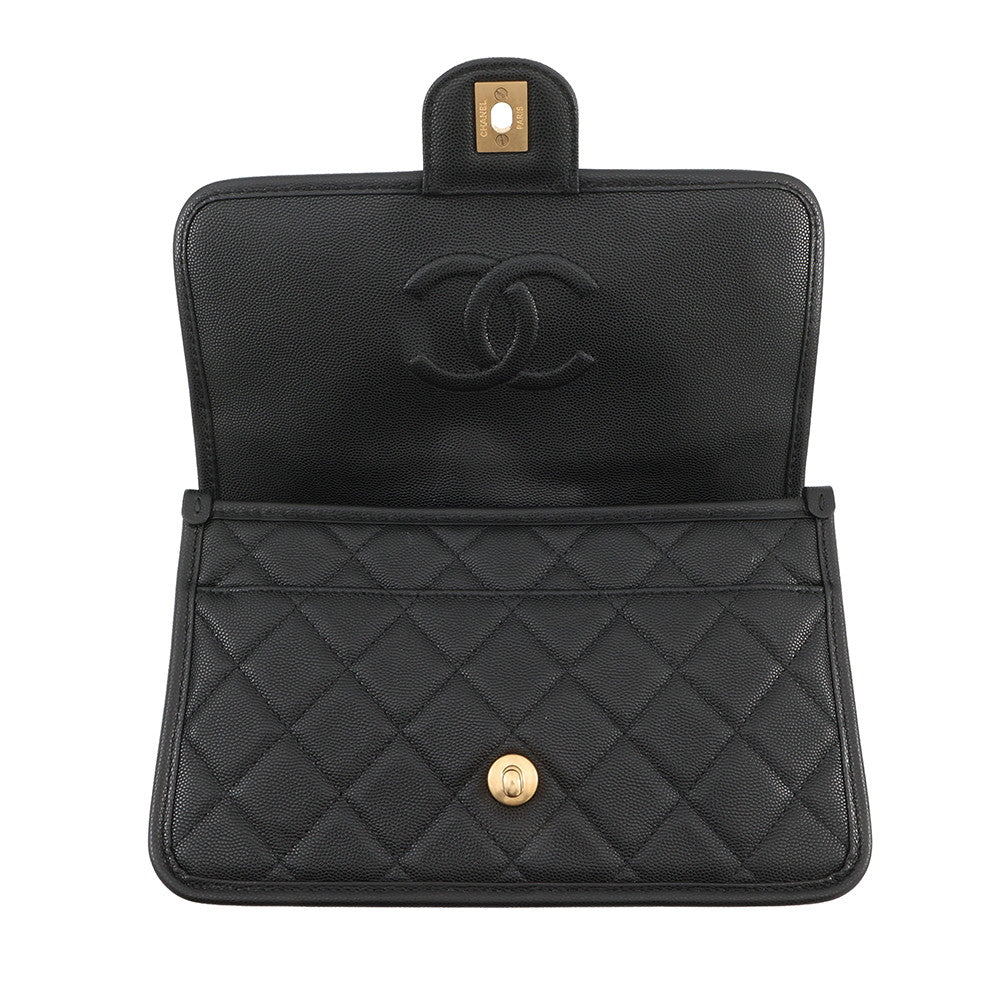 CHANEL Matelasse Top Handle Chain Shoulder Bag BlackAS3653 Caviar Leather Size Small