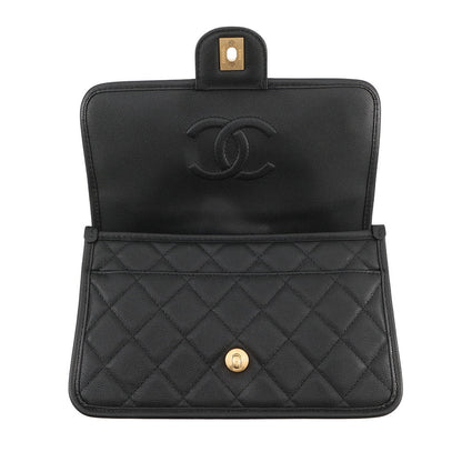 CHANEL Matelasse Top Handle Chain Shoulder Bag BlackAS3653 Caviar Leather Size Small