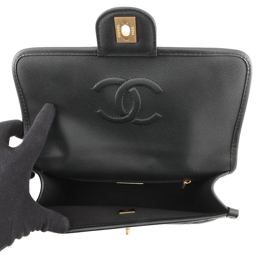 CHANEL Matelasse Top Handle Chain Shoulder Bag BlackAS3653 Caviar Leather Size Small