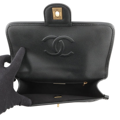 CHANEL Matelasse Top Handle Chain Shoulder Bag BlackAS3653 Caviar Leather Size Small