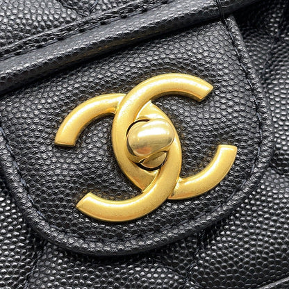 CHANEL Matelasse Top Handle Chain Shoulder Bag BlackAS3653 Caviar Leather Size Small