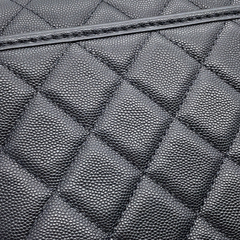CHANEL Matelasse Top Handle Chain Shoulder Bag BlackAS3653 Caviar Leather Size Small