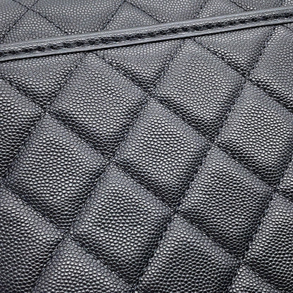 CHANEL Matelasse Top Handle Chain Shoulder Bag BlackAS3653 Caviar Leather Size Small