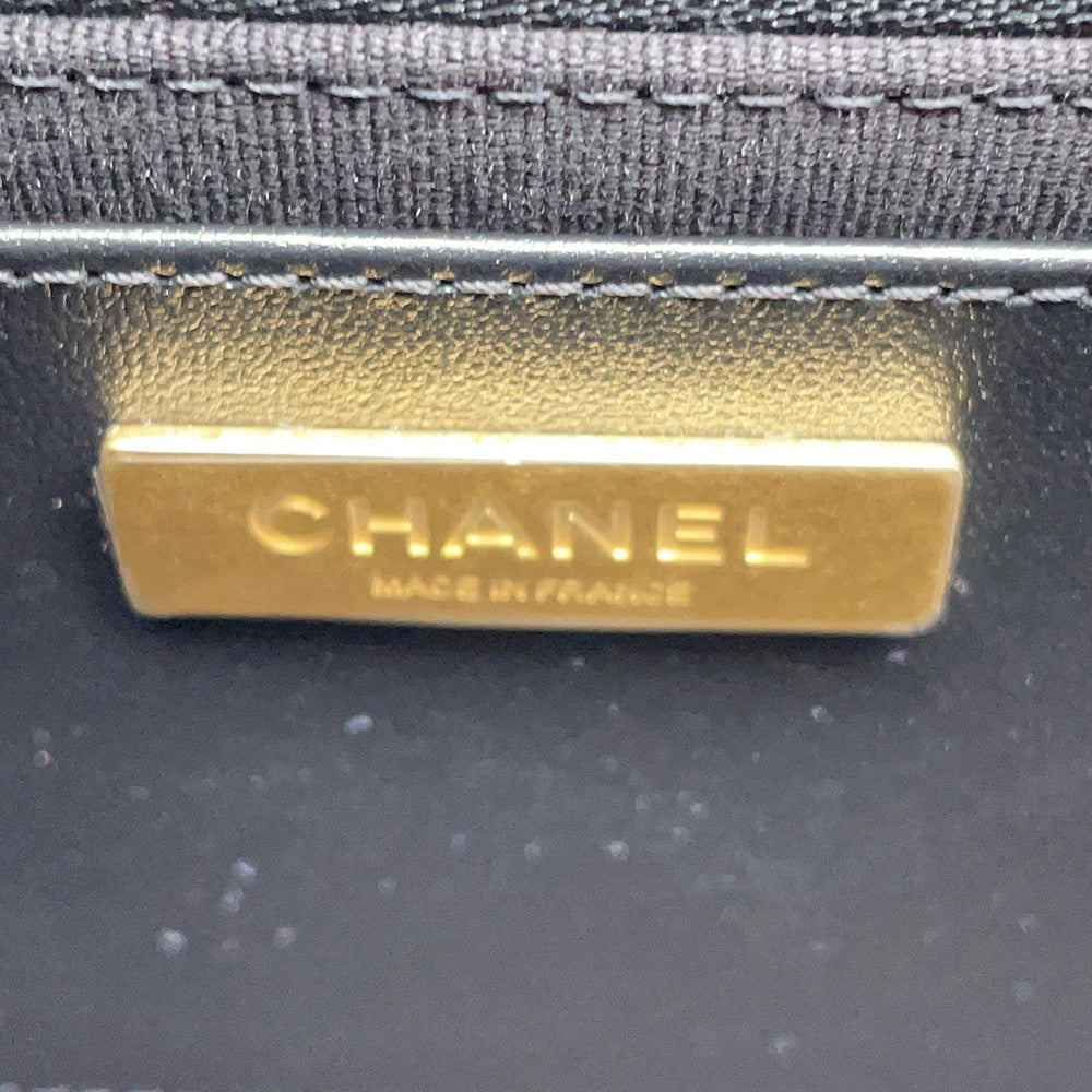 CHANEL Matelasse Top Handle Chain Shoulder Bag BlackAS3653 Caviar Leather Size Small