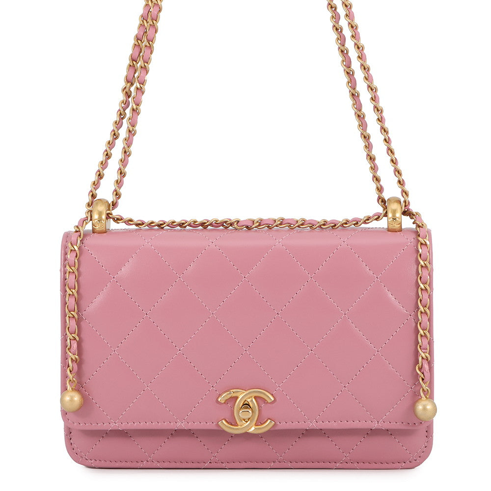 CHANEL Chain Wallet Turnlock PinkAP2289 Lambskin