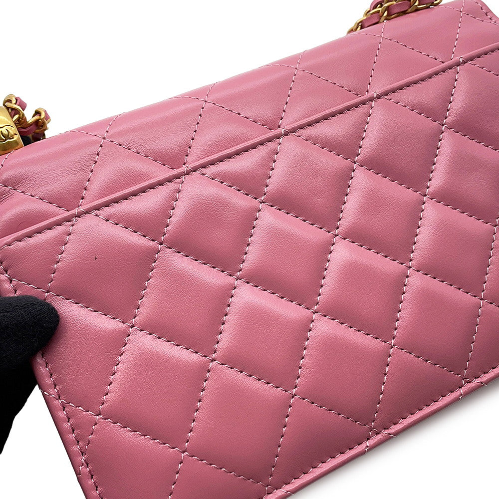 CHANEL Chain Wallet Turnlock PinkAP2289 Lambskin